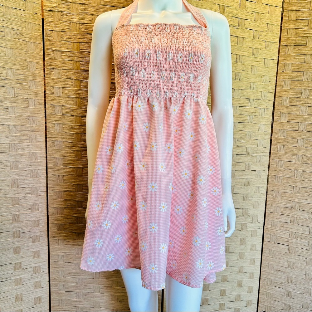 SHEIN pink gingham with white Daisy halter dress/tunic size XL - Picture 2 of 9